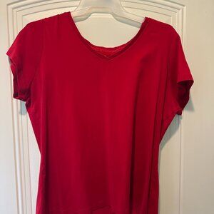 St. John's Bay Woman Knit V-Neck Red Short Sleeved Shirt - 2x - VGUC